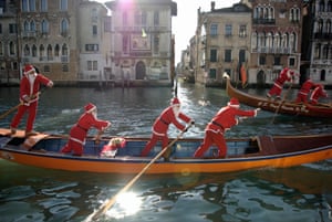 The Santa gondola race in Venice.