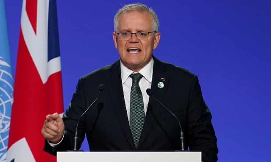 Prime minister Scott Morrison speaks at the UN Cop26 in Glasgow.