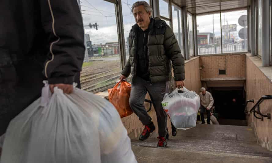 People displaced by Russian shelling depart a metro station where many had been living underground for months on May 22, 2022 in Kharkiv, Ukraine. Authorities plan to restart the Kharkiv subway system on May 24 and are providing temporary shelter in student dormitories for those made homeless by Russian attacks. Although Russian shelling has largely ceased in Kharkiv, it continues in the northern suburbs, and many houses and large apartment buildings in the city are destroyed, leaving thousands homeless.