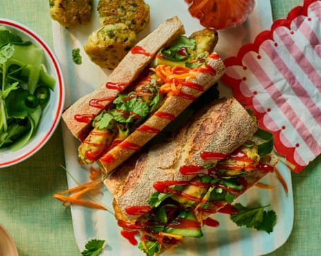 Georgie Hayden’s spicy crab cake banh mi with quick pickles.