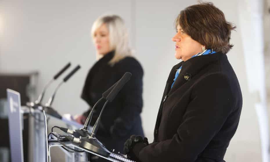 Deputy first minister Michelle O’Neill and first minister Arlene Foster at a media briefing in Dungannon, County Tyrone, 4 March 2021