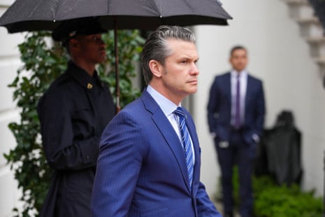 U.S. Secretary of War Pete Hegseth arrives to a state arrival ceremony on the South Lawn of the White House on April 28, 2026 in Washington, DC.