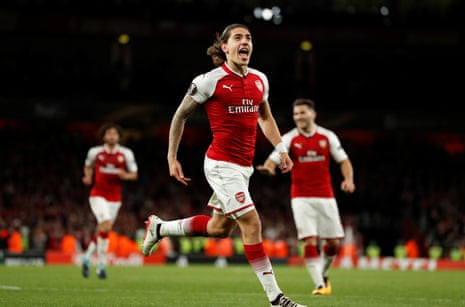 Arsenal’s Hector Bellerin celebrates scoring their third goal.