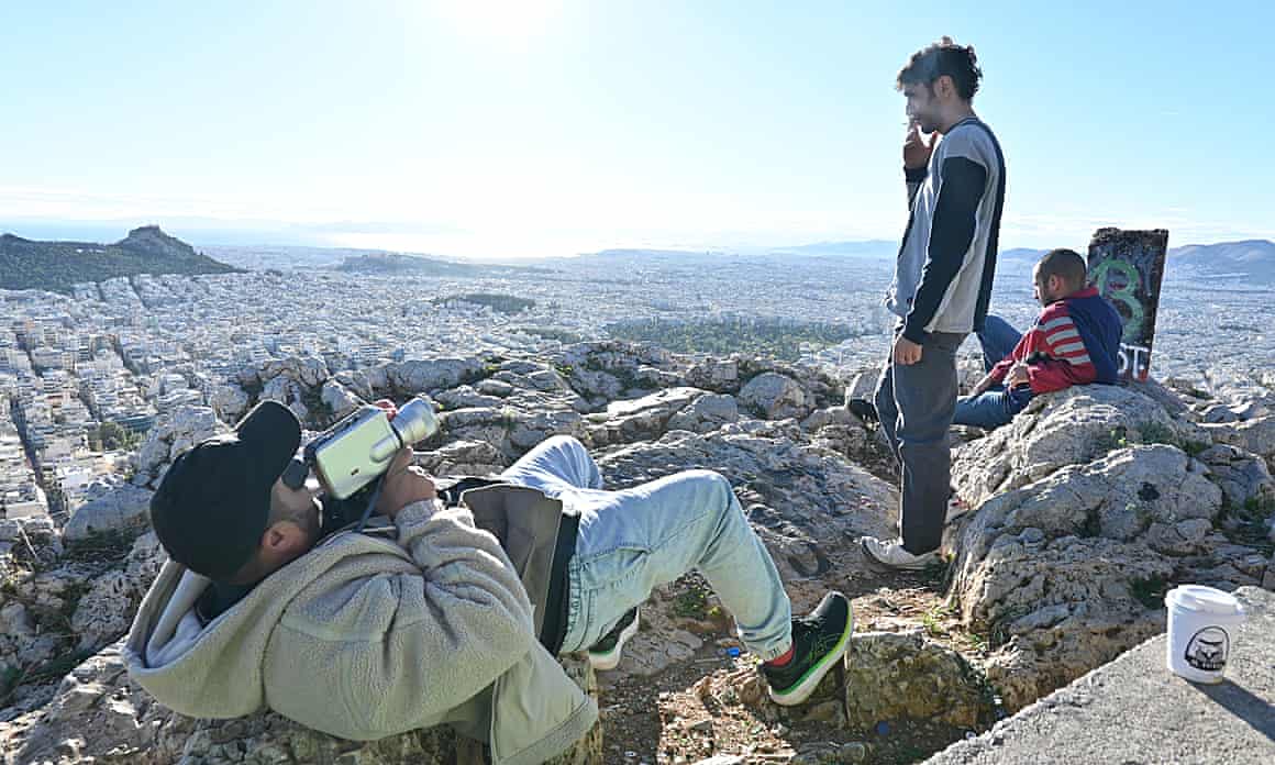 Mahdi Fleifel filming Aram Sabbah (Reda) and Mahmood Bakri (Chatila) in To a Land Unknown.