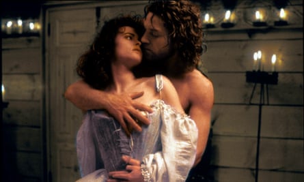 Helena Bonham Carter and Kenneth Branagh in a semi-clothed embrace in Mary Shelley’s Frankenstein