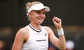 Harriet Dart celebrates her first-round victory at Wimbledon
