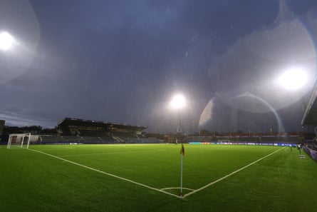 General view inside the Bodo stadium and the artificial pitch