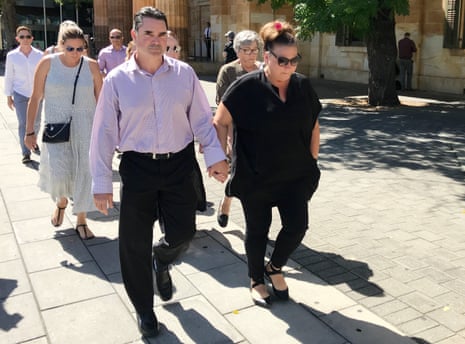 Sophia Naismith’s parents, Luke Naismith and Pia Vogrin, outside court in 2020