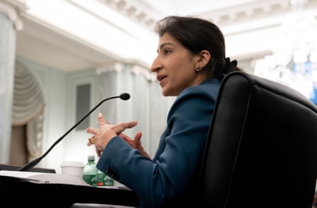Lina Khan testifies during a Senate committee hearing on 21 April.