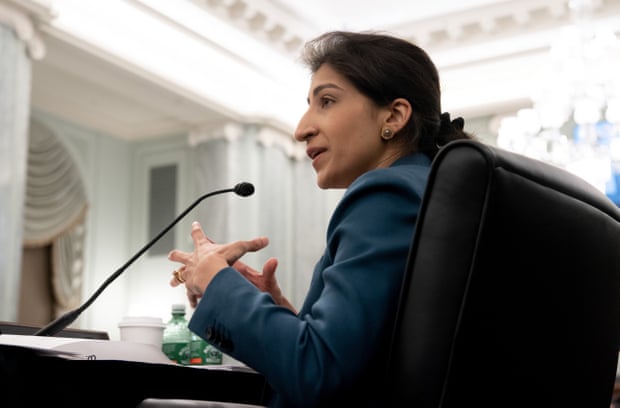 Lina Khan testifies during a Senate committee hearing on 21 April.