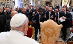 Chris Rock and Jimmy Fallon and other comedians with Pope Francis  at the Vatican
