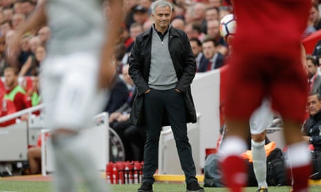 José Mourinho shows a wry smile on the touchline as he watches Manchester United’s goalless draw with Liverpool at Anfield. 