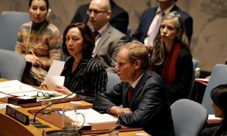 British ambassador to the UN Matthew Rycroft speaks in support of the resolution.
