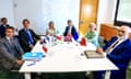 (From left) Emmanuel Macron, Mark Rutte, Giorgia Meloni, Rishi Sunak, Ursula von der Leyen and Edi Rama seated around a table