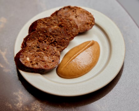 sucuk and grilled peach, at Kid, Soho, London.