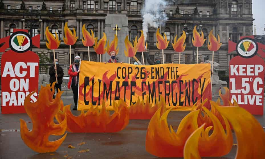 Cop26 activists in George Square, Glasgow.