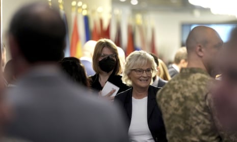 The German defence minister, Christine Lambrecht, arrives for a meeting on Ukraine at Ramstein airbase.