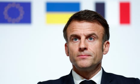 French president Emmanuel Macron speaks at the end of the conference in support of Ukraine, with European leaders and government representatives, at the Elysee Palace in Paris