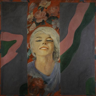 Colour Her Gone by Pauline Boty, a painting of Monroe smiling