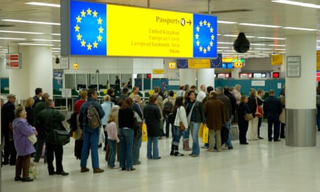 People in the queue for European passport holders at a British airport