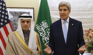 Saudi Arabia’s foreign minister Adel al-Jubeir with the US secretary of state, John Kerry