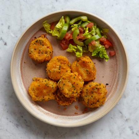 Romy Gill’s aloo tikki: fried mashed potato bites ideal for snacking and dipping.