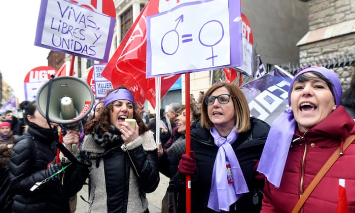 Women take part in a rally on the occasion of the International Women’s Day at San Marcelo square in Leon, Spain.