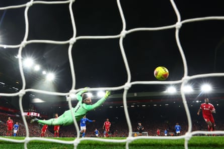 Chemsdine Talbi’s shot flies beyond Alisson to give Sunderland the lead.