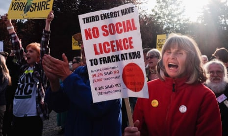 Protesters outside county hall in Northallerton where councillors approved Third Energy’s application to frack for shale gas.