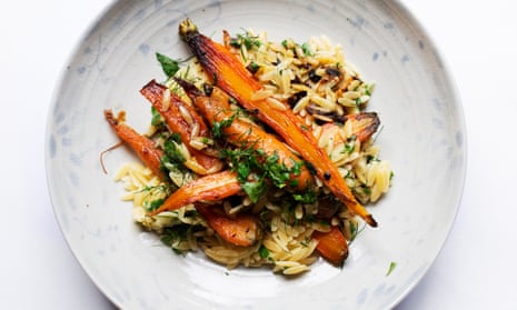 The future is orange: carrots with shallots and orzo.