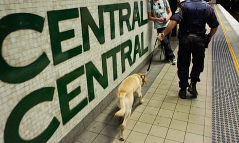 A police officer and dog at the Central station in Sydney