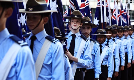 Air Force cadets prepare to march.