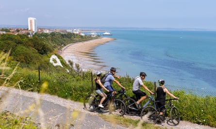 Cycling on a coastal track to the west of Eastbourne.