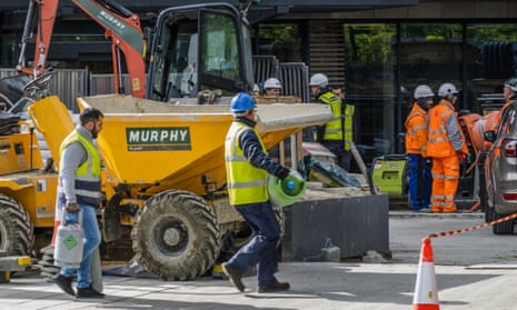 Construction work takes place in Clapham, south London, following the government’s change of guidance on 11 May. 