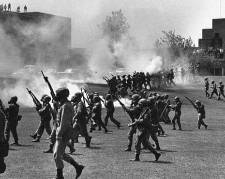 May 4, 1970 file photo, Ohio National Guard soldiers move in on war protesters at Kent State University in Kent, Ohio, on 4 May 1970. 
