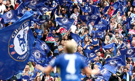 Chelsea fans celebrate a Sam Kerr goal in last year’s final against Manchester City.