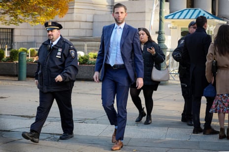 Former US President Donald Trump's son and co-defendant, Eric Trump, walks to attend the Trump Organization's civil fraud trial, at the New York State Supreme Court in the borough of Manhattan, New York City, US, November 3, 2023.