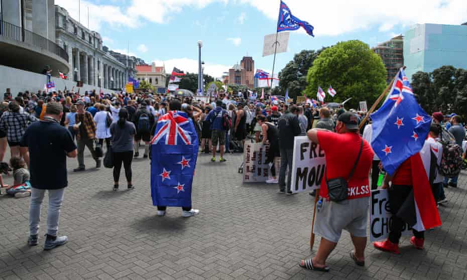Anti-vaccine mandate protesters in Wellington.