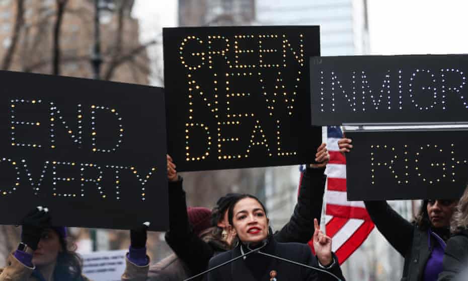 Alexandria Ocasio-Cortez at the Women’s March in January as activists call for a Green New Deal.