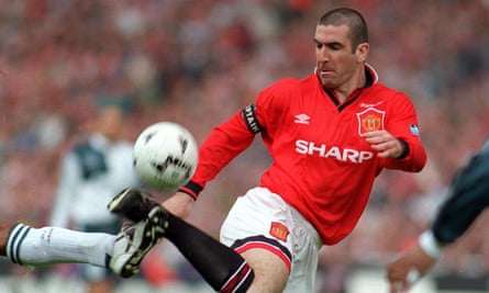 Cantona controls the ball against Liverpool in the 1996 FA Cup final at Wembley, the year he led Manchester United to the double.
