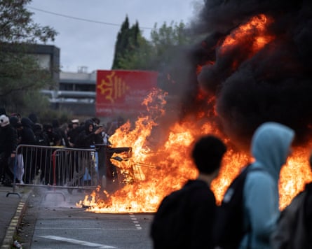 Burning bins during a blockade of a school in Toulouse on Thursday.