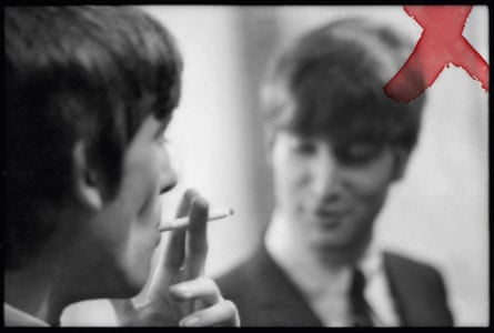 George and John in Liverpool, December 1963. ‘The X on this photo shows it’s been taken from a contact sheet, and the mark – made by me – indicates it was a favourite’