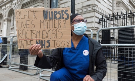 Nurses protest outside Downing Street in June 2020.