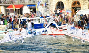 Traditional water jousting on the canal at Sète.