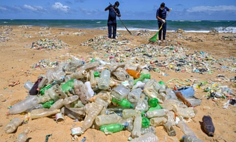 Plastic waste on a beach in Colombo, Sri Lanka. 