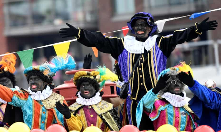 Zwarte Piet arrives by boat at the harbour of Scheveningen, Netherlands in November, 2019.