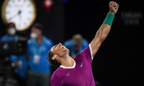 Rafael Nadal celebrates after his 6-3, 6-2, 3-6, 6-3 victory over Matteo Berrettini in the semi-finals.