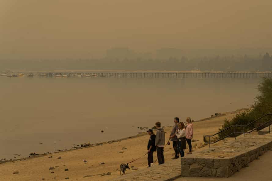 Visitors to Lake Tahoe are shrouded in smoke from the Caldor fire.