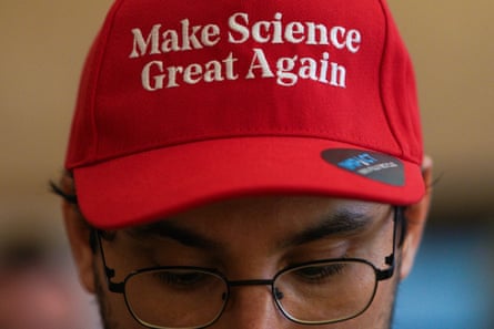 An attender wearing a Make Science Great Again cap during the conference.