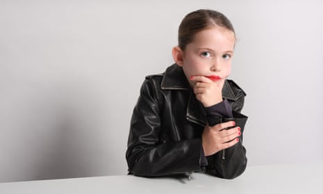 Chil model in leather jacket and lipstick